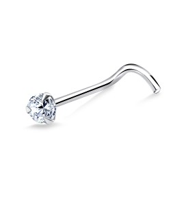 2mm Round CZ Silver Curved Nose Stud NSKB-109